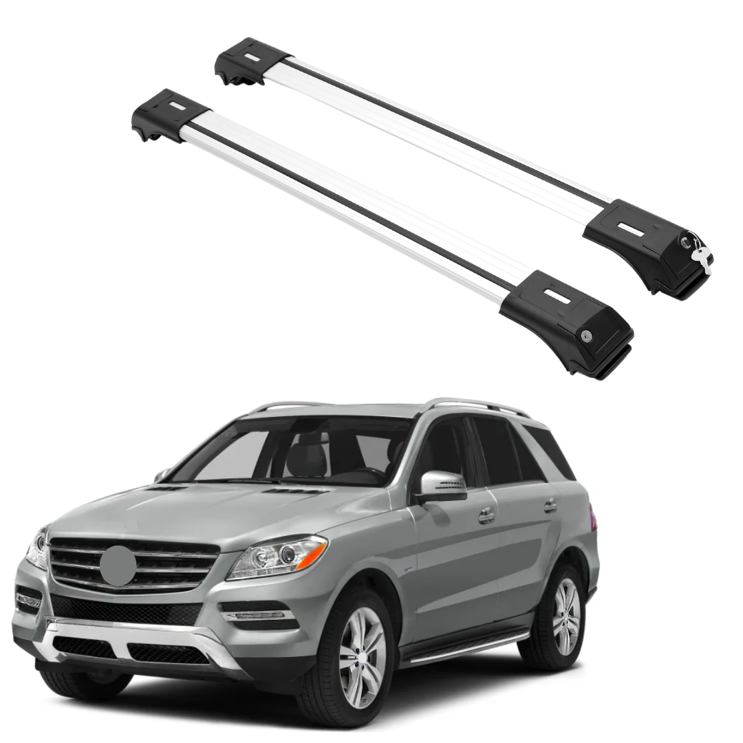 ERKUL Roof Rack Cross Bars for Mercedes Benz ML Class W166 2012-2015 For Raised Rails - Silver