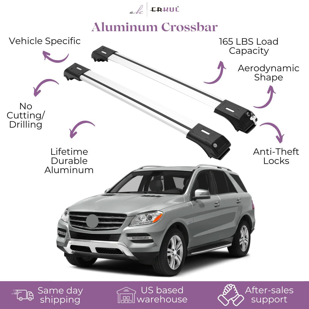 ERKUL Roof Rack Cross Bars for Mercedes Benz ML Class W166 2012-2015 For Raised Rails - Silver