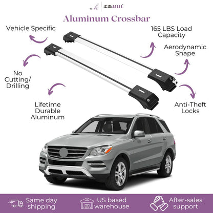 ERKUL Roof Rack Cross Bars for Mercedes Benz ML Class W166 2012-2015 For Raised Rails - Silver