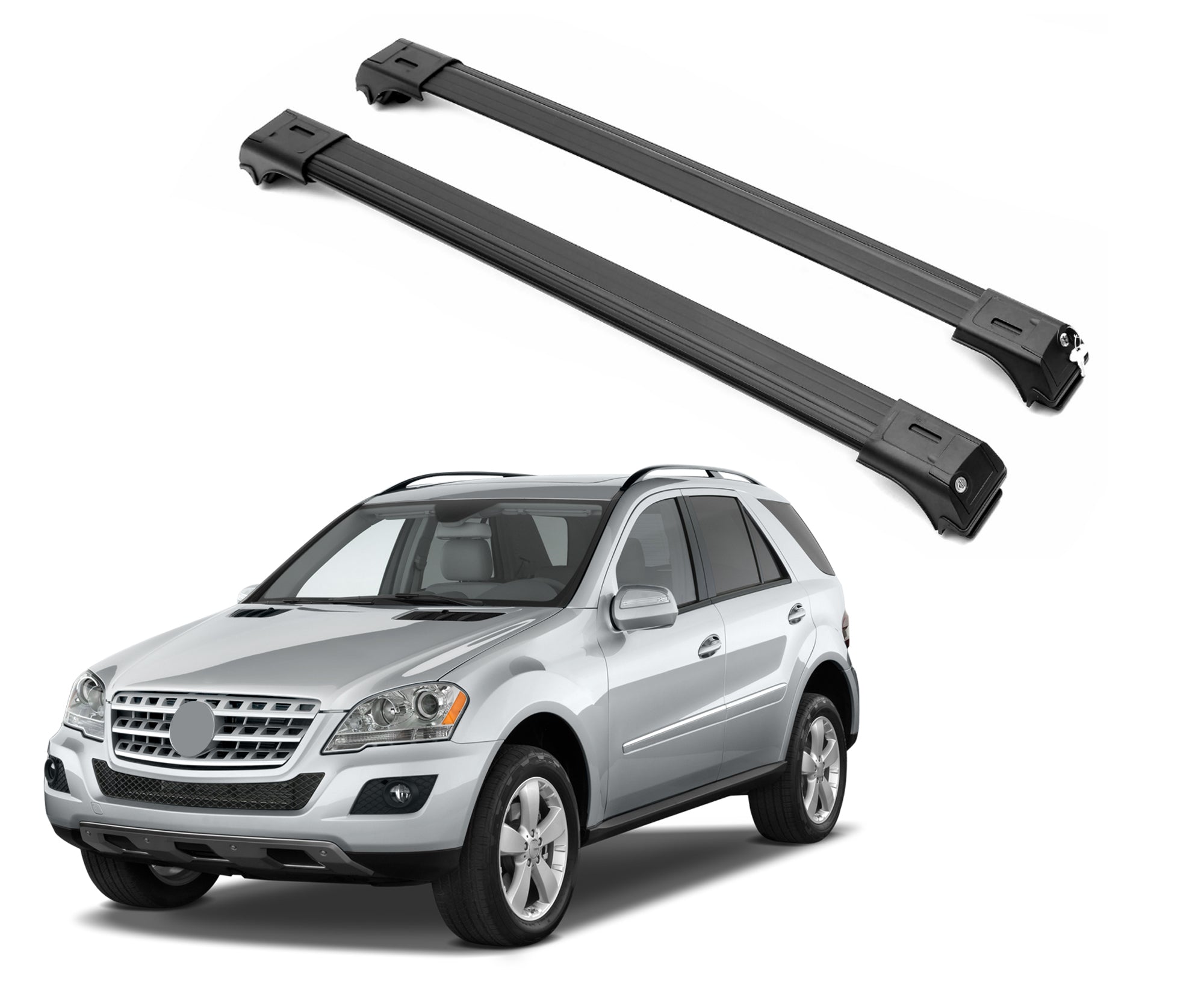 ERKUL Roof Rack Cross Bars for Mercedes Benz ML Class W164 2006-2011 For Raised Rails - Black