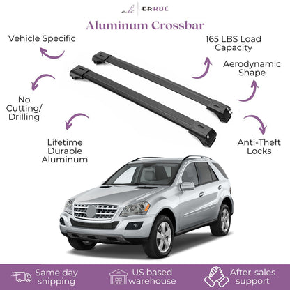 ERKUL Roof Rack Cross Bars for Mercedes Benz ML Class W164 2006-2011 For Raised Rails - Black