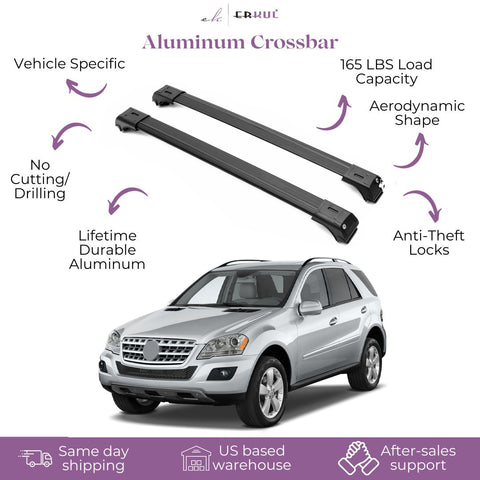 ERKUL Roof Rack Cross Bars for Mercedes Benz ML Class W164 2006-2011 | Aluminum Crossbars with Anti Theft Lock for Rooftop | Compatible with Raised Rails - Black