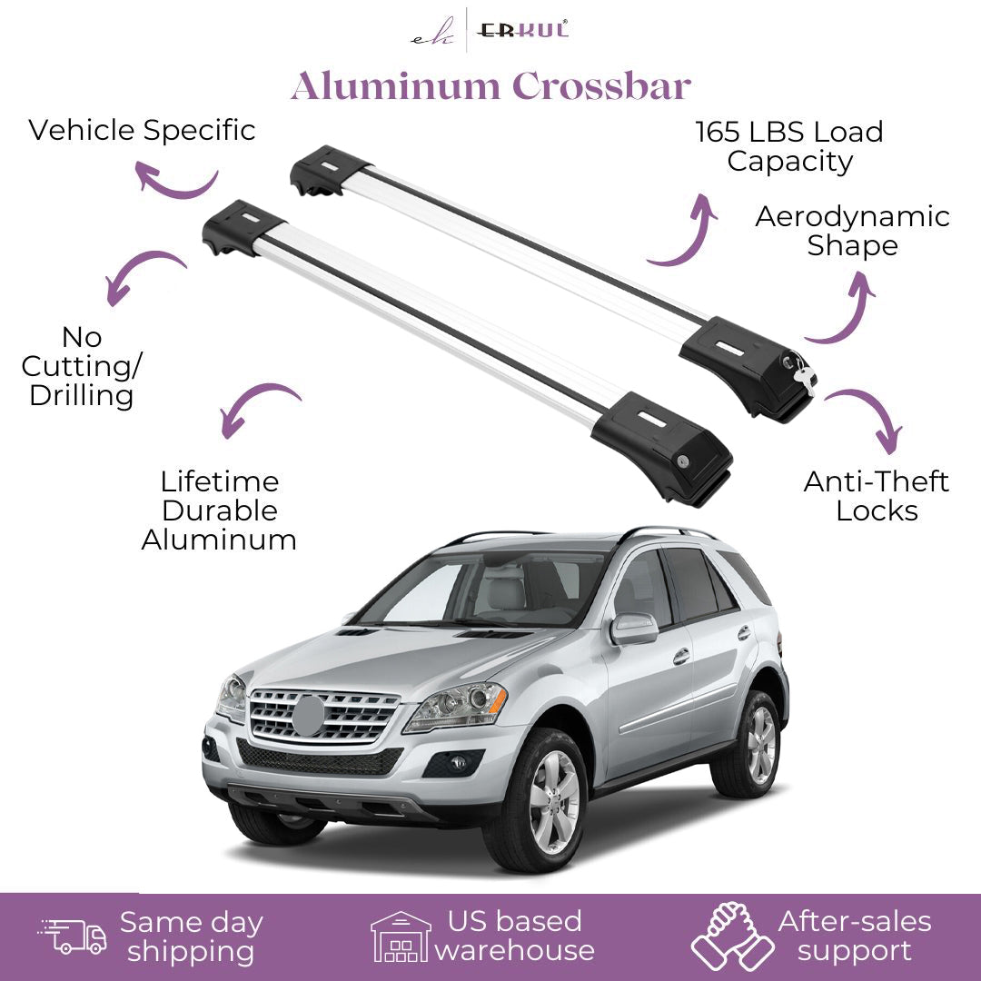 ERKUL Roof Rack Cross Bars Mercedes ML-Class W164 06-11 Fits Raised Rails Silver