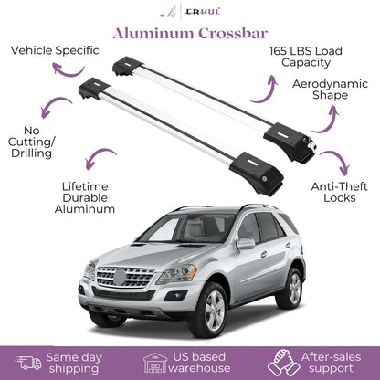 ERKUL Roof Rack Cross Bars Mercedes ML-Class W164 06-11 Fits Raised Rails Silver