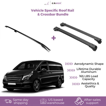 ERKUL Set of Roof Side Rails Rack&Crossbars for Mercedes Metris Long 14-23 Black