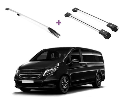 ERKUL Roof Side Rails + Cross Bars Set for Mercedes Benz Metris Long Wheelbase 2014-2023 | Complete Roof Rack System | Silver