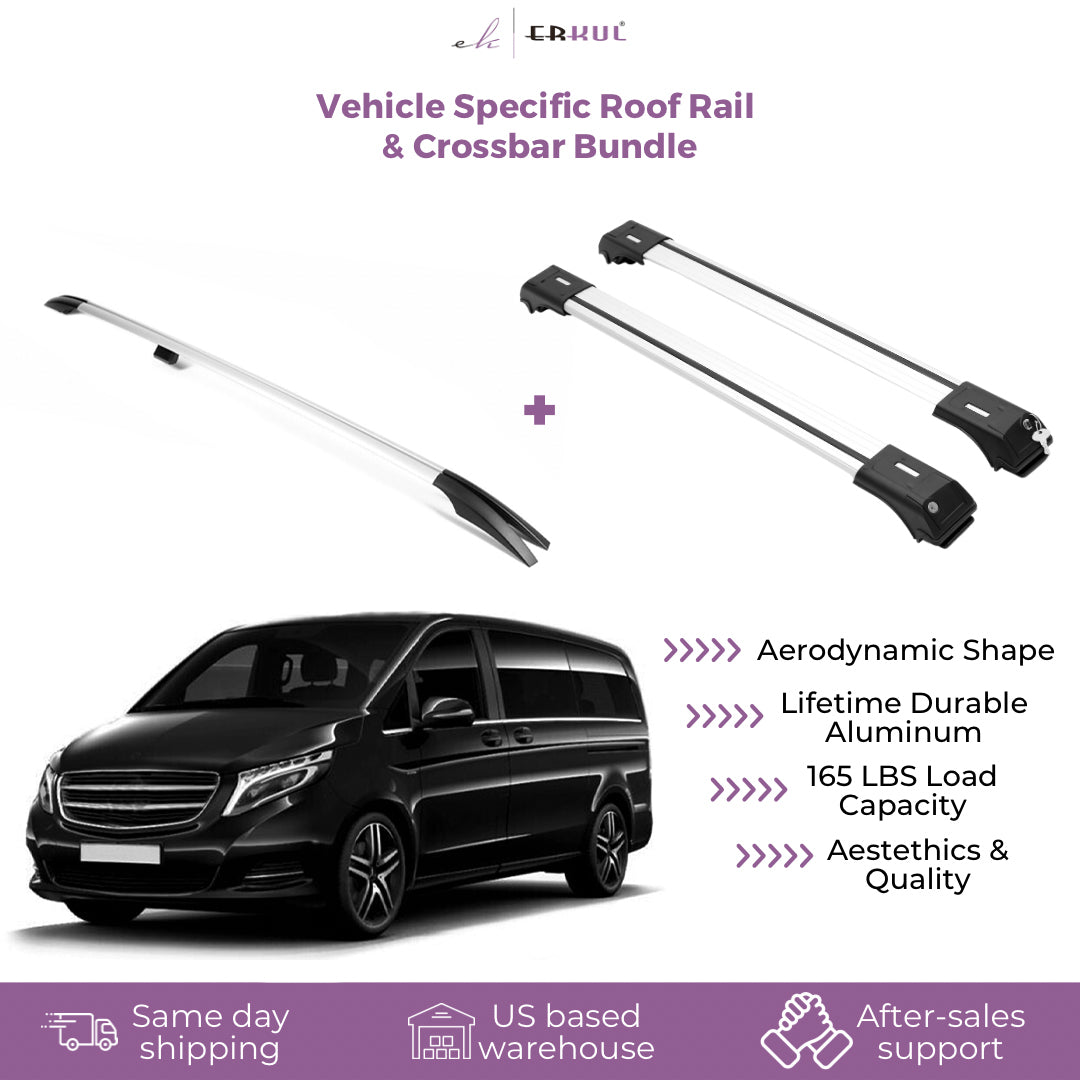 ERKUL Set of Roof Side Rail Rack&Crossbar for Mercedes Metris Short 14-23 Silver