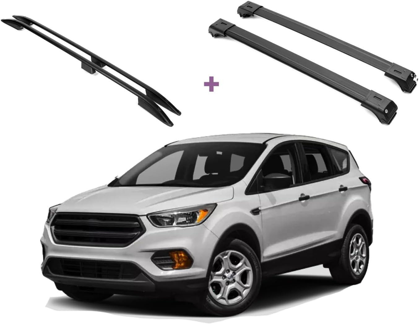 ERKUL Set of Roof Side Rails Rack + Cross Bars for Ford Escape 2013-2019 | Complete Roof Rack System | Rooftop Luggage Carrier | Designed for Bare Roofs | Black