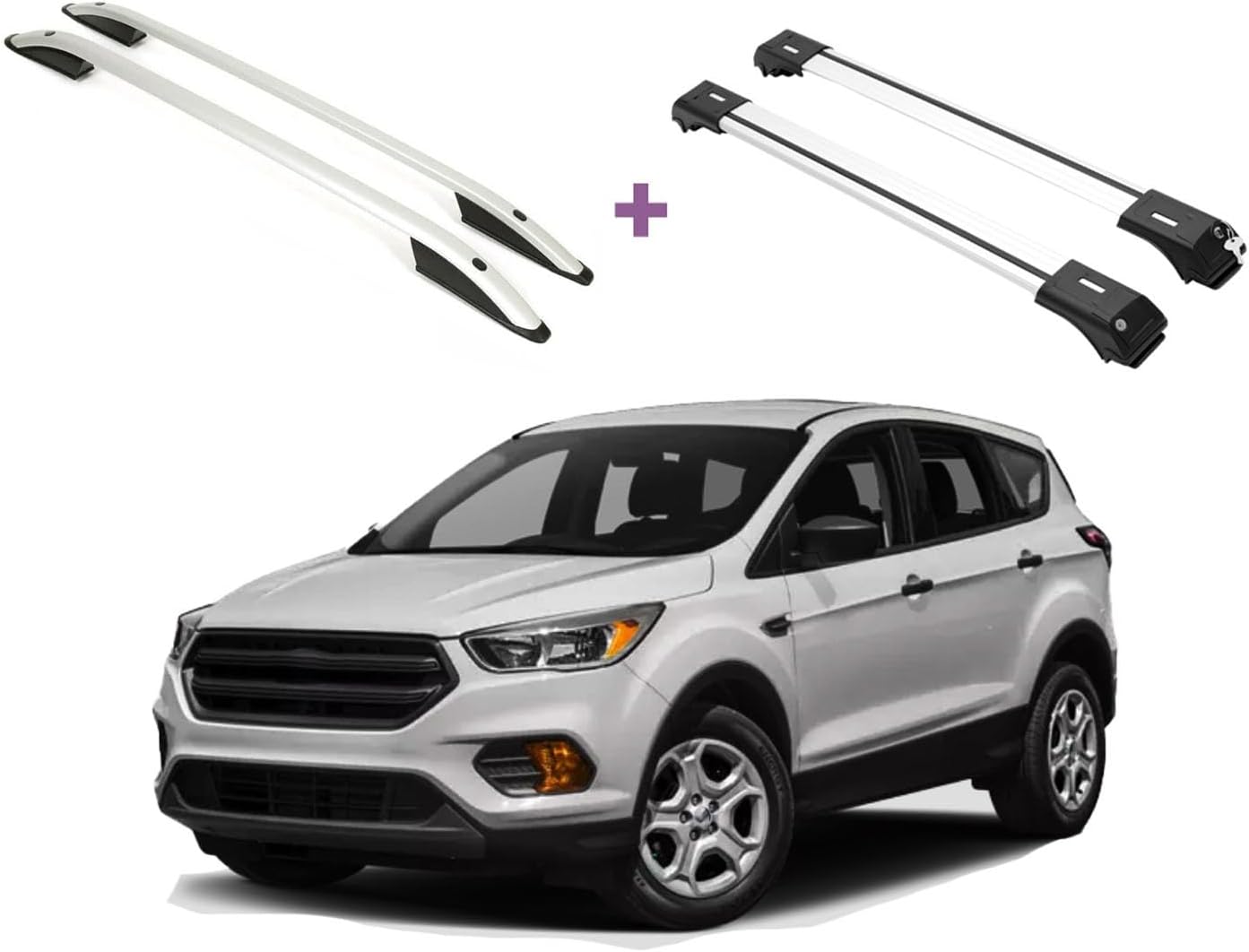 ERKUL Set of Roof Side Rails Rack + Cross Bars for Ford Escape 2013-2019 | Complete Roof Rack System | Rooftop Luggage Carrier | Designed for Bare Roofs | Silver