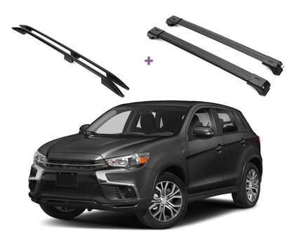 Erkul Set of Roof Side Rails Rack & Cross Bars for Outlander Sport 2011-25 Black