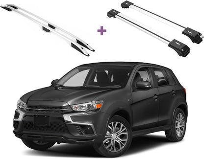 Erkul Set of Roof Side Rails Rack & Cross Bar for Outlander Sport 2011-25 Silver