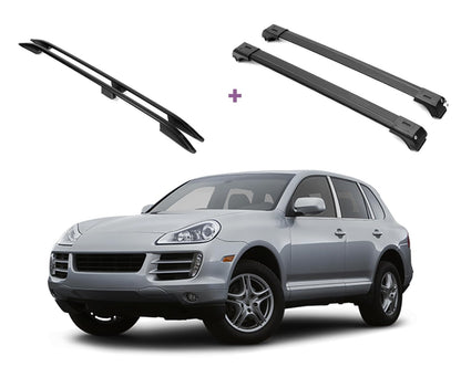 ERKUL Set of Roof Side Rails Rack + Cross Bars for Porsche Cayenne 2003-2010 | Complete Roof Rack System Enhanced Cargo | Rooftop Luggage Carrier Kayak Canoe Ski | Designed for Bare Roofs | Black