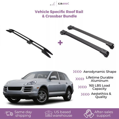 ERKUL Set of Roof Side Rails Rack & Cross Bars for Porsche Cayenne 2003-10 Black