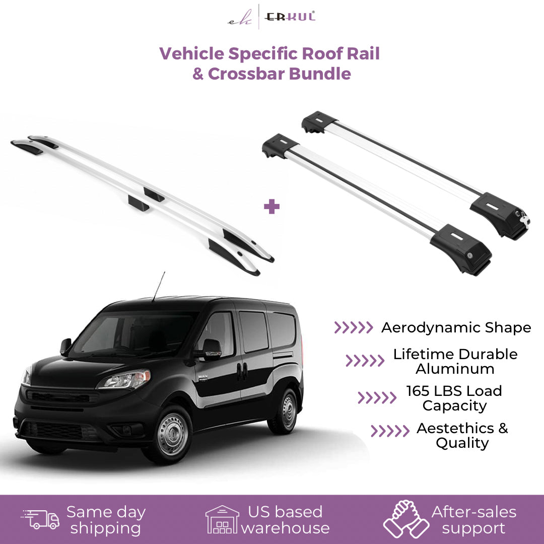 ERKUL Set of Roof Side Rails Rack & Crossbar for Ram Promaster City 15-22 Silver