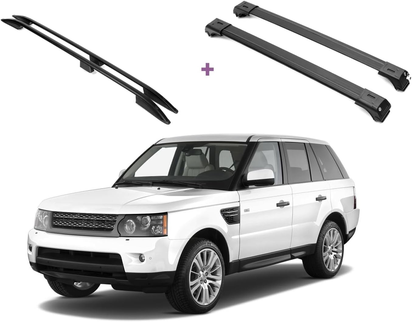 ERKUL Set of Roof Side Rails Rack + Cross Bars for Range Rover Sport 2005-2013 | Complete Roof Rack System | Rooftop Luggage Carrier Kayak Canoe Ski| Designed for Bare Roofs | Black