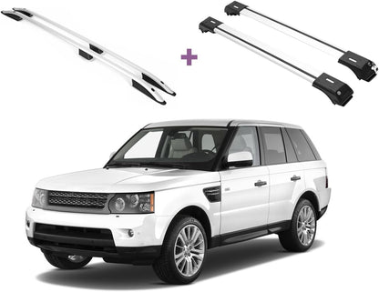 ERKUL Set of Roof Side Rails Rack + Cross Bars for Range Rover Sport 2005-2013 | Complete Roof Rack System | Rooftop Luggage Carrier Kayak Canoe Ski| Designed for Bare Roofs | Silver