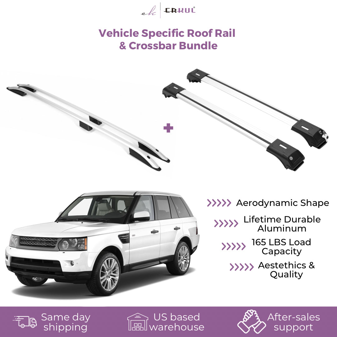 RKUL Set of Roof Side Rails Rack & Cross Bar for Range Rover Sport 05-13 Silver