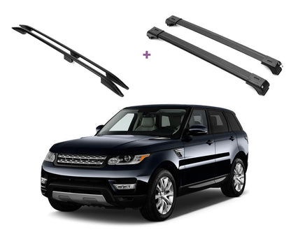 ERKUL Set of Roof Side Rails Rack + Cross Bars for Range Rover Sport 2014-2022 | Complete Roof Rack System | Rooftop Luggage Carrier Kayak Canoe Ski | for Bare Roofs | Black