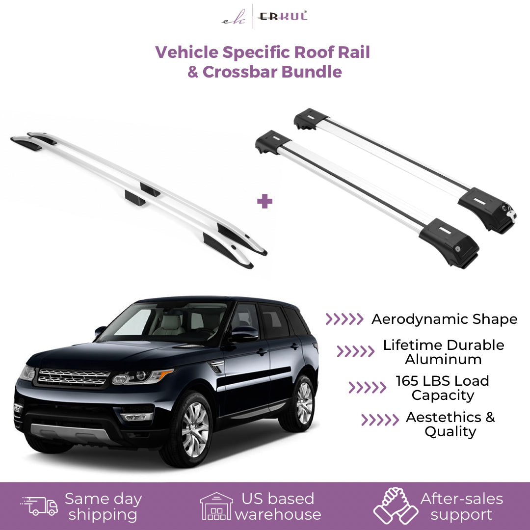 ERKUL Set of Roof Side Rails Rack&Cross Bars for Range Rover Sport 14-22 Silver