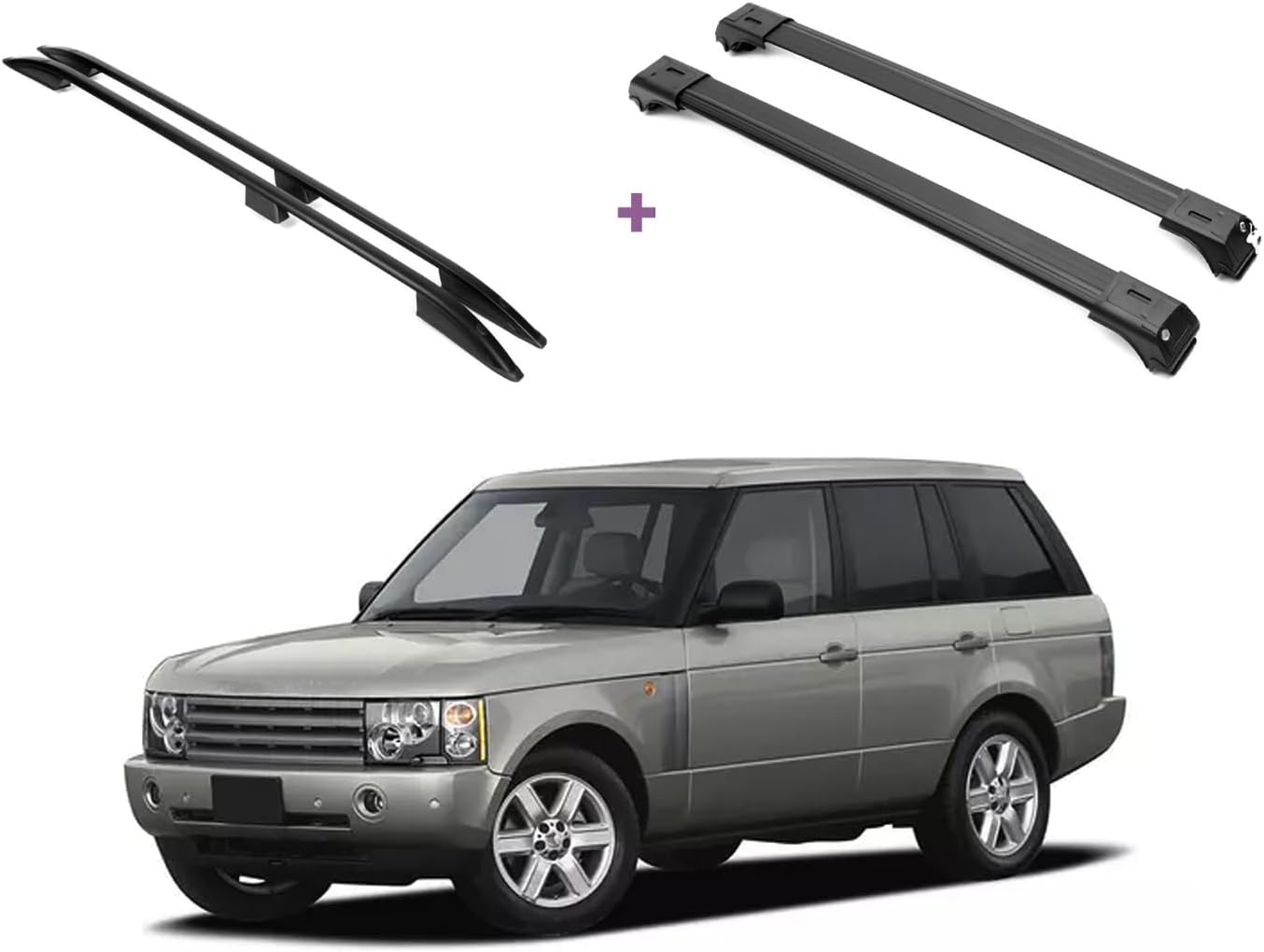 ERKUL Set of Roof Side Rails Rack + Cross Bars for Range Rover 2002-2012 | Complete Roof Rack System | Rooftop Luggage Carrier Kayak Canoe Ski | Designed for Bare Roofs | Black