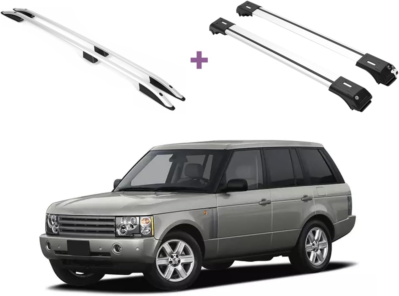 ERKUL Set of Roof Side Rails Rack + Cross Bars for Range Rover 2002-2012 | Complete Roof Rack System | Rooftop Luggage Carrier Kayak Canoe Ski | Designed for Bare Roofs | Silver