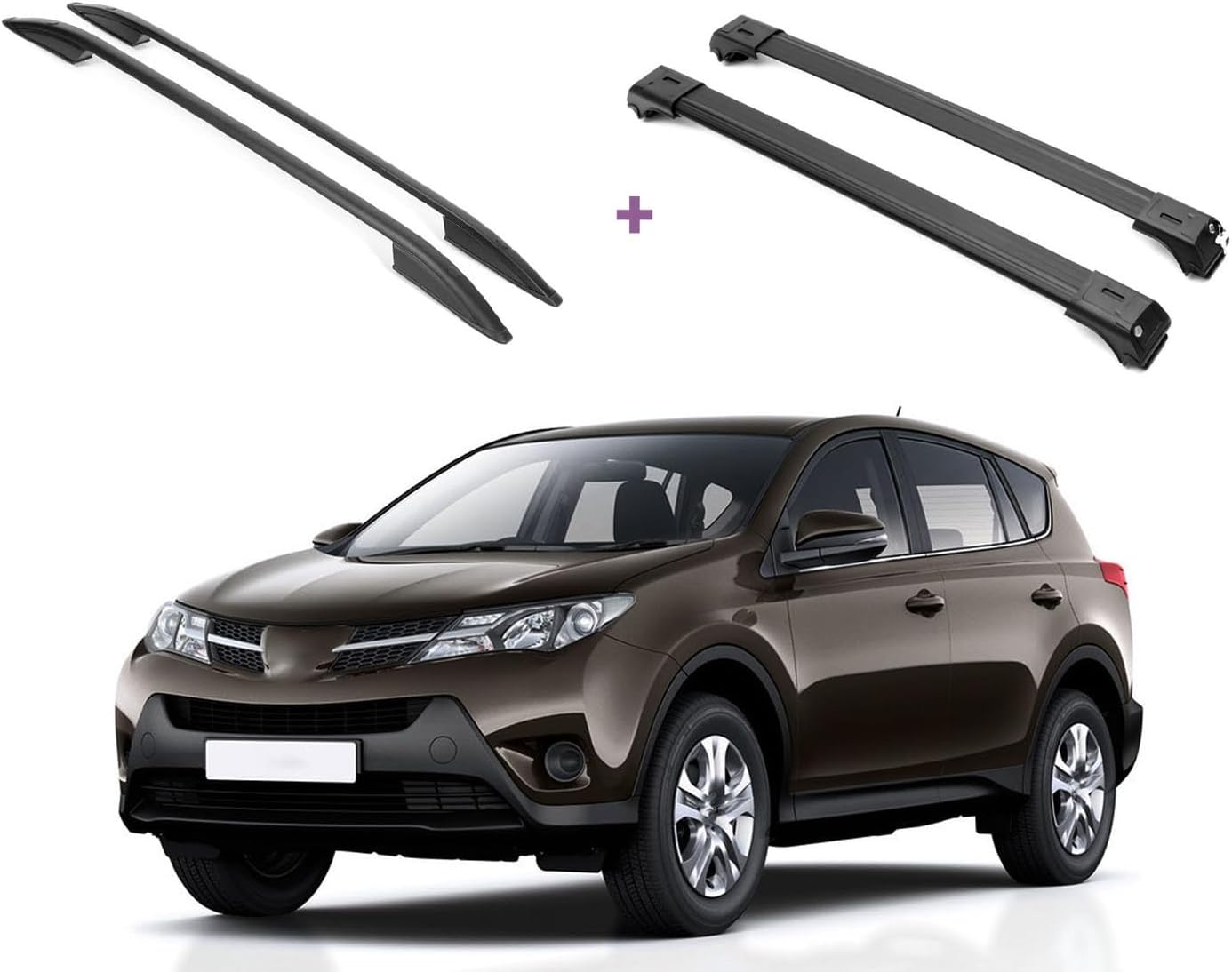 ERKUL Set of Roof Side Rails Rack + Cross Bars Compatible with Toyota RAV4 2013-2018 | Complete Roof Rack System | Rooftop Luggage Carrier Kayak Canoe Ski | Designed for Bare Roofs | Black