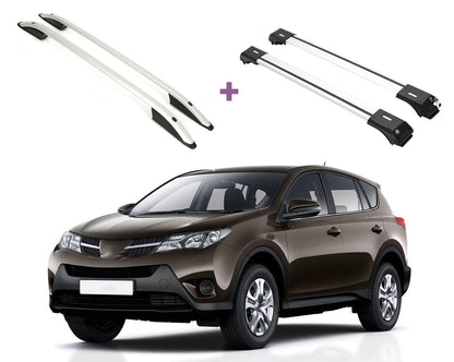 ERKUL Set of Roof Side Rails Rack + Cross Bars Compatible with Toyota RAV4 2013-2018 | Complete Roof Rack System | Rooftop Luggage Carrier Kayak Canoe Ski | Designed for Bare Roofs | Silver