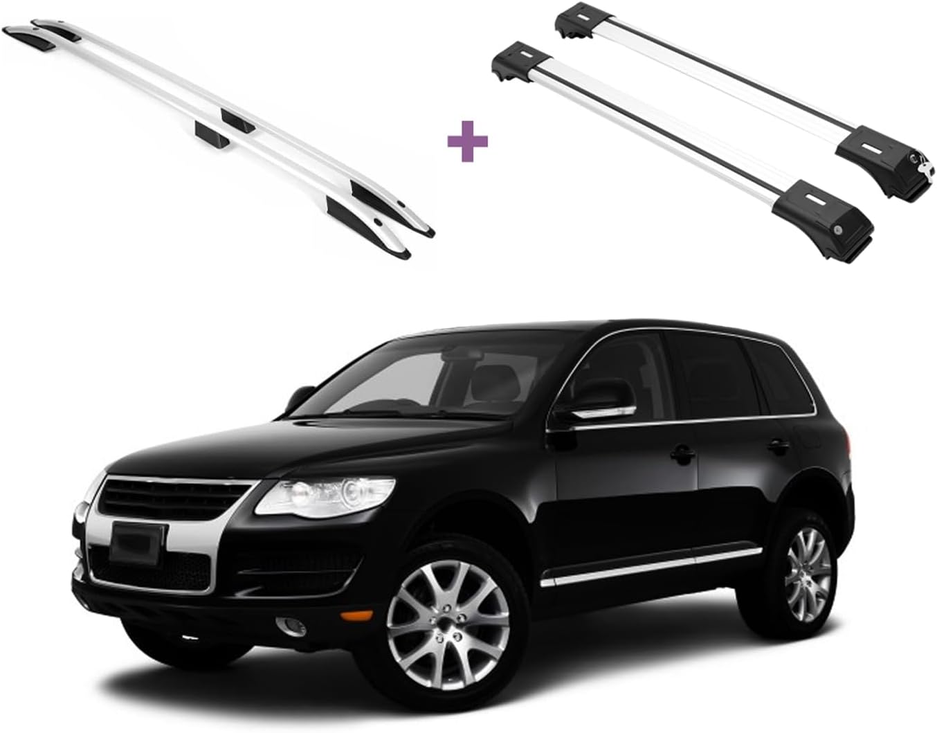 ERKUL Set of Roof Side Rails Rack + Cross Bars for Volkswagen Touareg 2003-2007 |Complete Roof Rack System Enhanced Cargo |Rooftop Luggage Carrier Kayak Canoe Ski| Designed for Bare Roofs | Silver