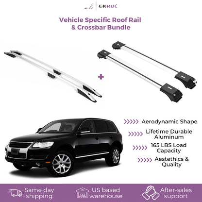 ERKUL Set of Roof Side Rails Rack&Cross Bars for Volkswagen Touareg 04-10 Silver