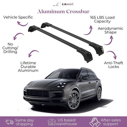 ERKUL Roof Rack Cross Bars Fits Porsche Cayenne 2019-25 Fits Flush Rails Black