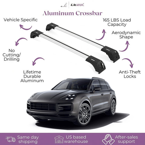 ERKUL Roof Rack Cross Bars Fits Porsche Cayenne 2019-25 Fits Flush Rails Silver