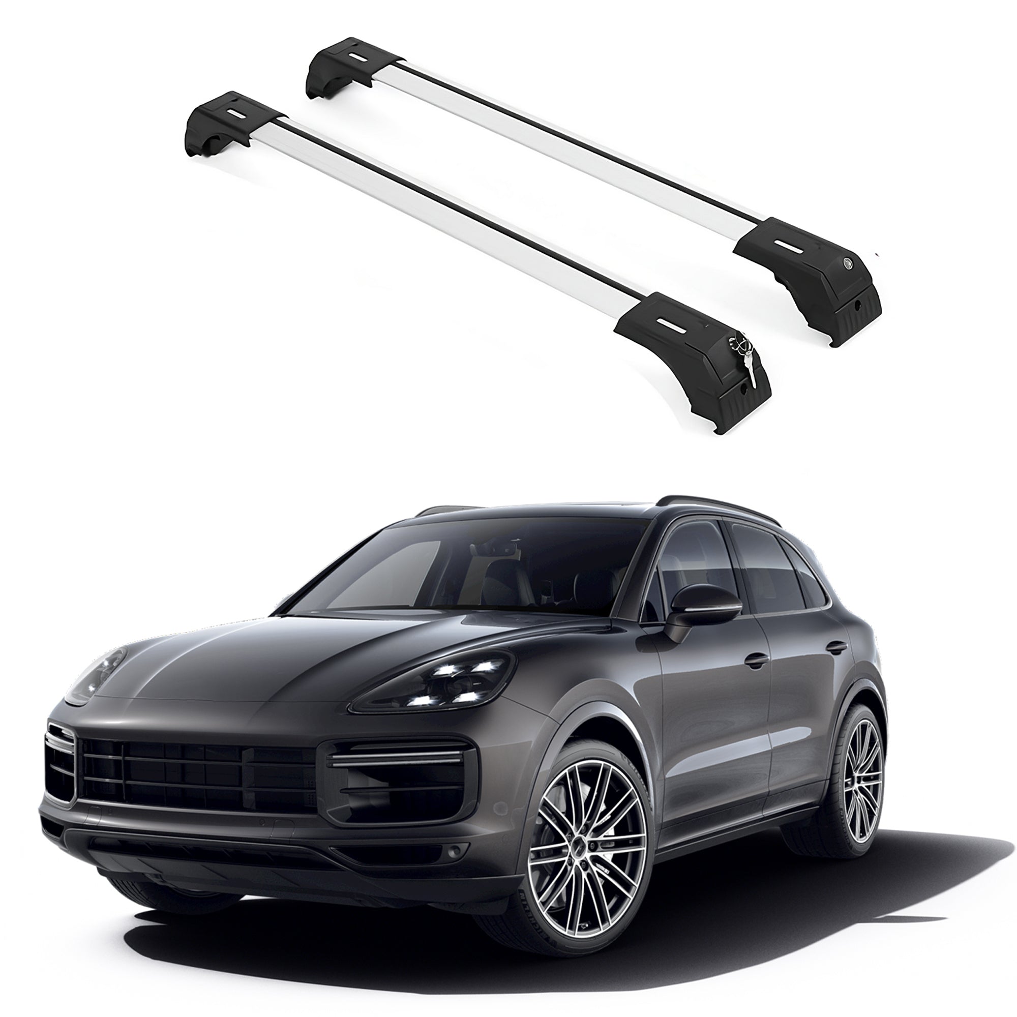 ERKUL Roof Rack Cross Bars Fits Porsche Cayenne 2019-25 Fits Flush Rails Silver