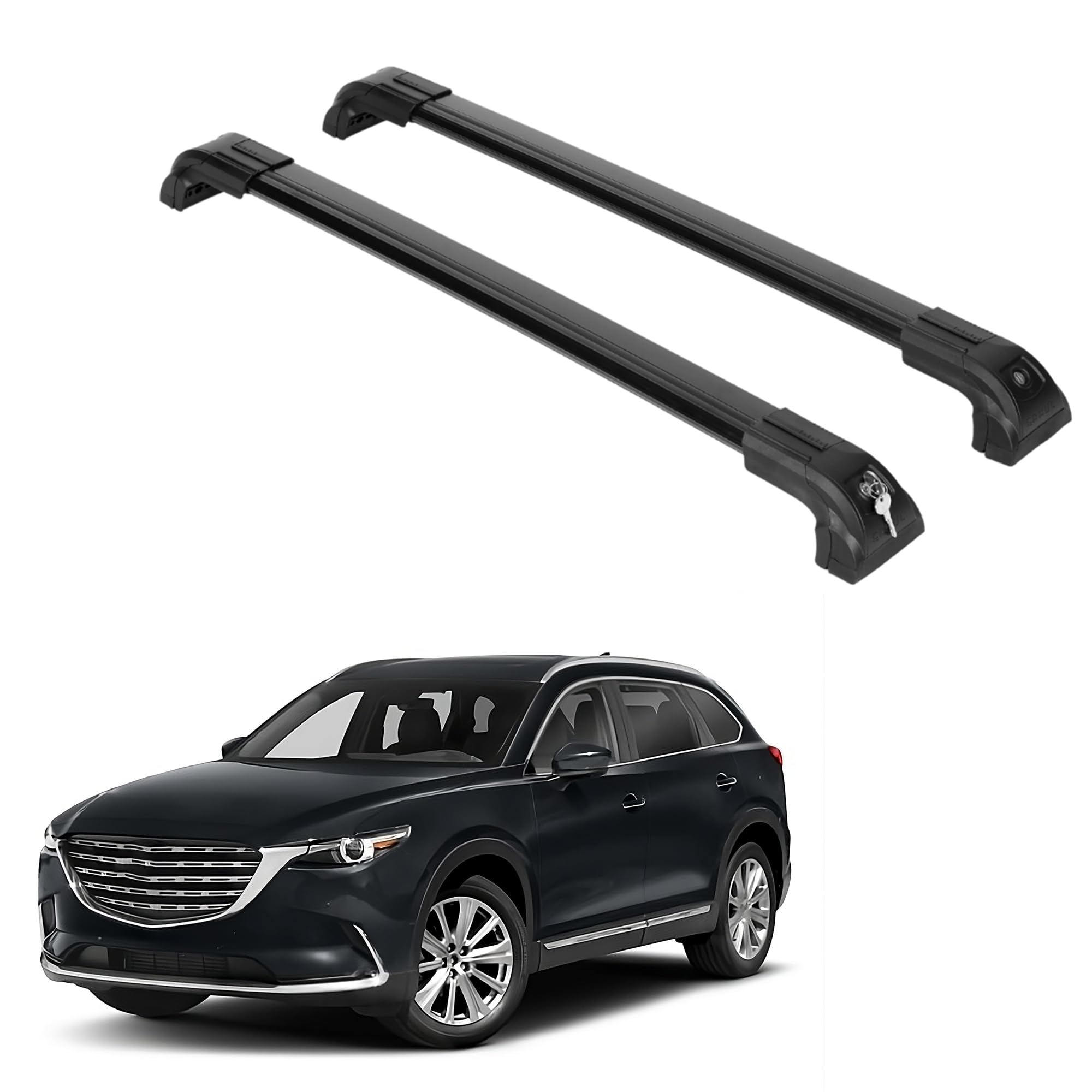 Erkul Strong Roof Rack Crossbars Fits Mazda CX-9 2016-2023 Metal Mounts Black