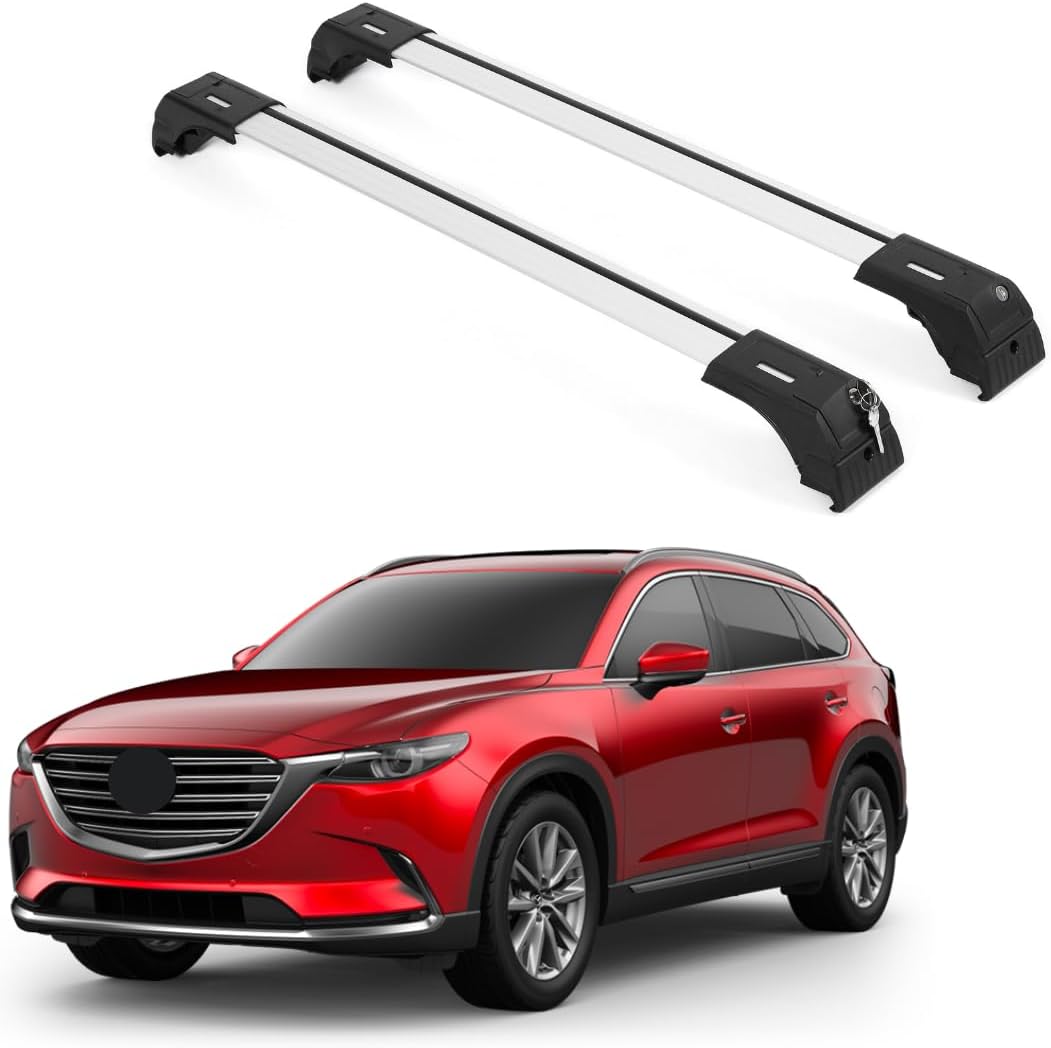Heavy Duty 220 lbs Roof Rack Crossbars Fits Mazda CX-9 2016-2024 With Metal Mounts Silver