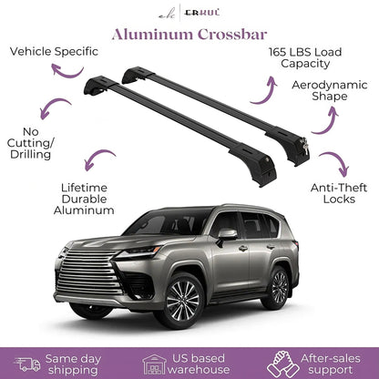 Erkul Roof Rack Cross Bars Fits Lexus LX 600 2022-2025 Fits Flush Rails Black