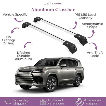 Erkul Roof Rack Cross Bars Fits Lexus LX 600 2022-2025 Fits Flush Rails Silver