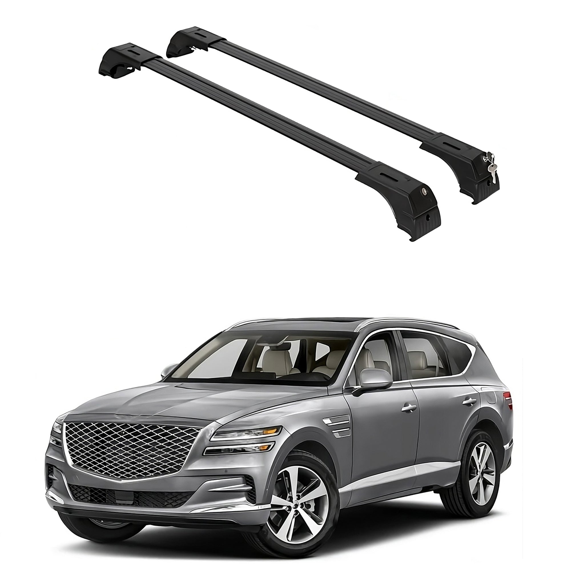 ERKUL Roof Rack Cross Bars Fits Genesis GV80 2021-2025 Fits Flush Rails Black