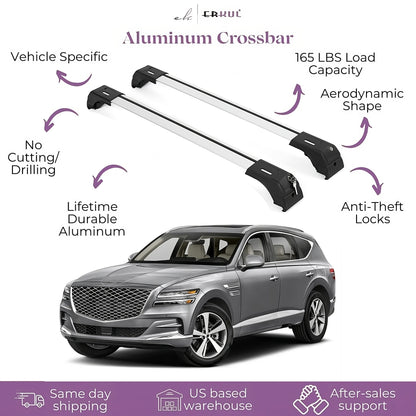 ERKUL Roof Rack Cross Bars Fits Genesis GV80 2021-2025 Fits Flush Rails Silver
