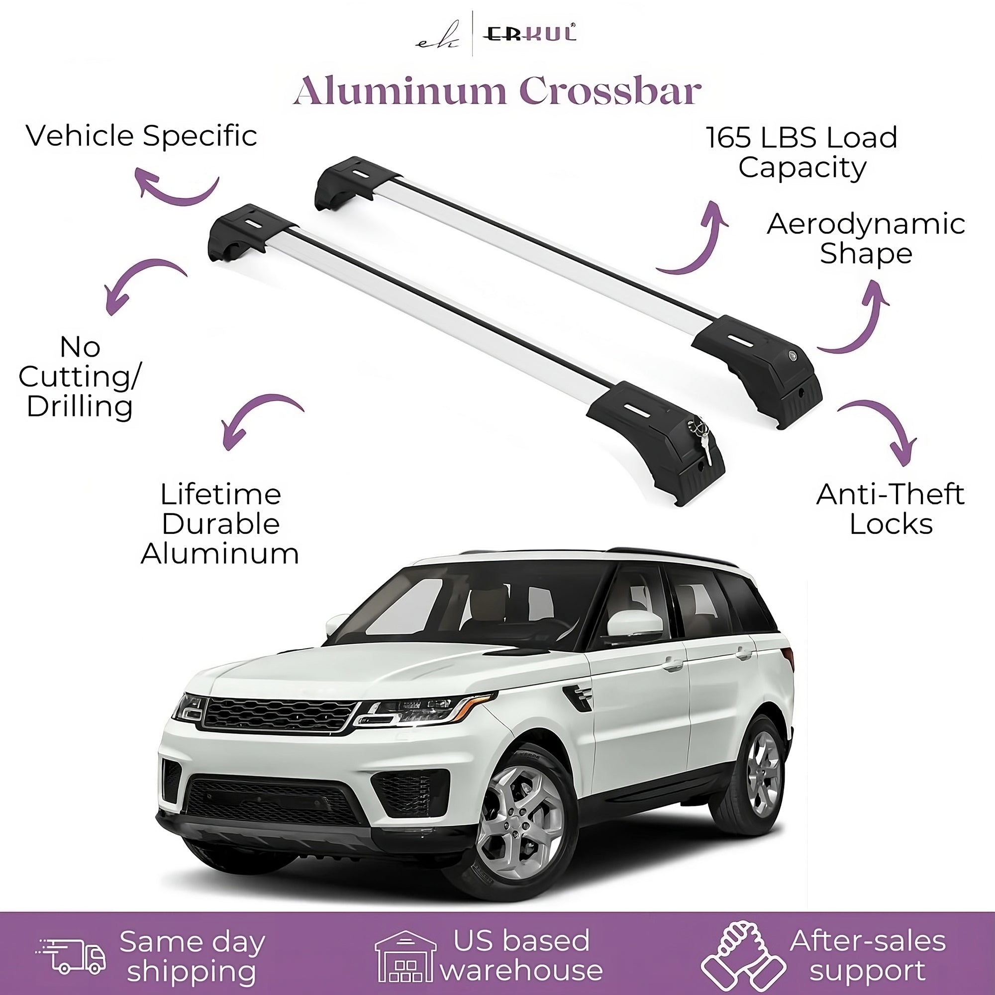 ERKUL Roof Rack Cross Bars for Range Rover Sport 2014-2022 Luggage Kayak Canoe Bike | Silver