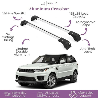 ERKUL Roof Rack Cross Bars Fits Range Rover Sport 14-22 Fits Flush Rails Silver