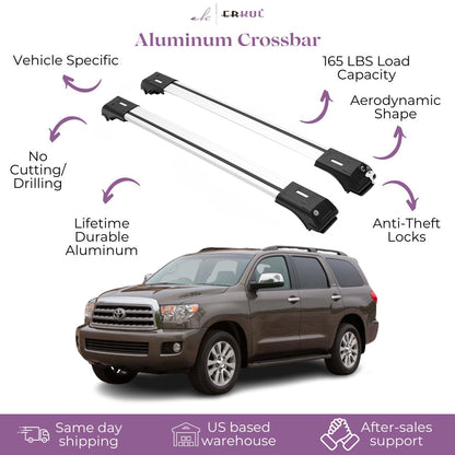 ERKUL Roof Rack Crossbars Fits Toyota Sequoia 2008-2022 Fits Raised Rails Silver
