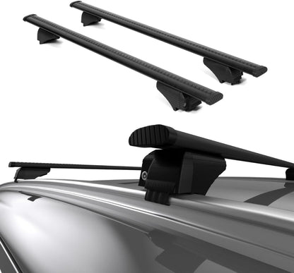 ERKUL Universal Roof Rack Cross Bars - 42.5" Crossbars Fits Flush Roof Rail Cars & SUVs | Adjustable Aluminum Aero Bars for Rooftop Luggage Cargo Carrier Canoe Kayak Bike Ski | Black