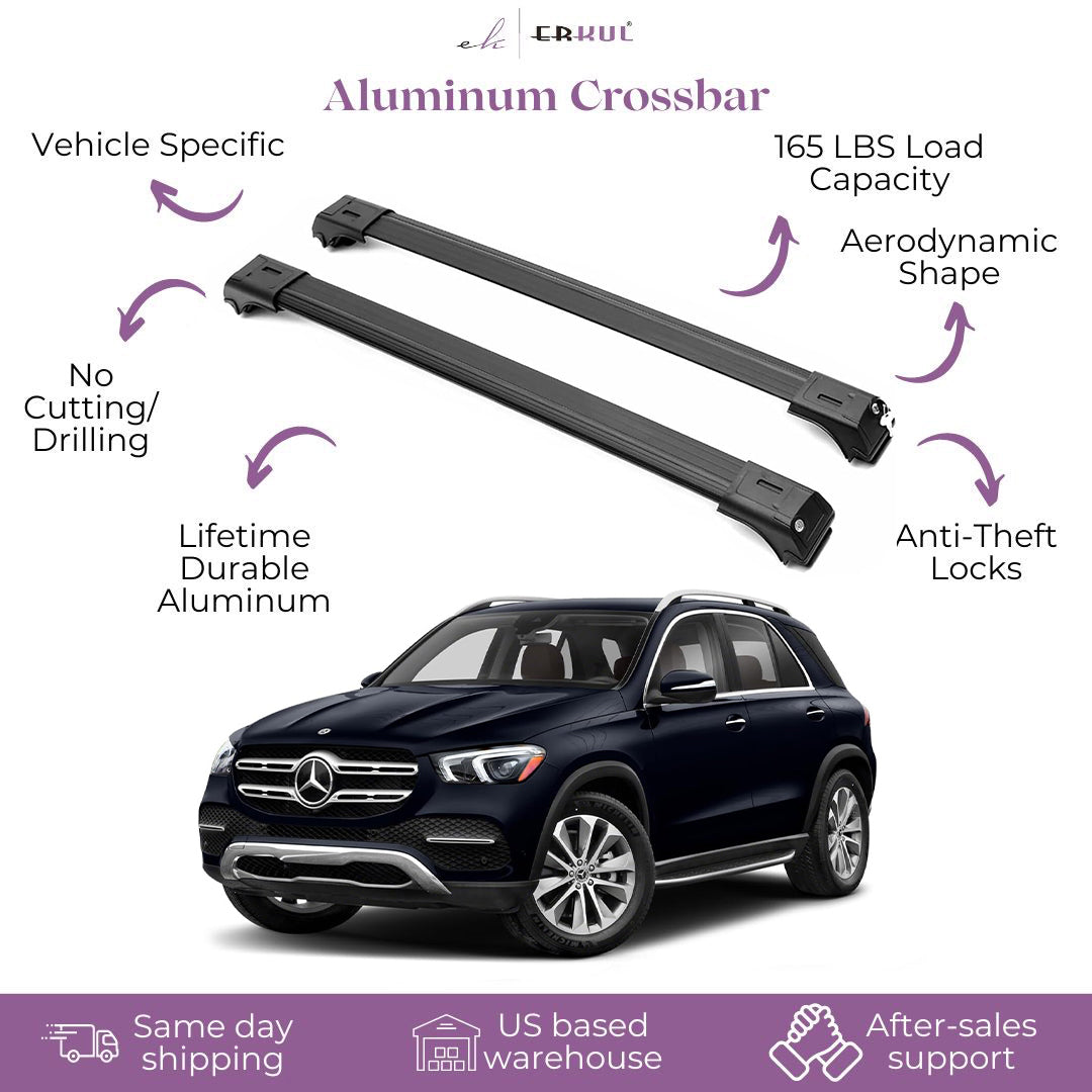 ERKUL Roof Rack Cross Bars for Mercedes Benz GLE Class W166 2015-2019 For Raised Rails - Black