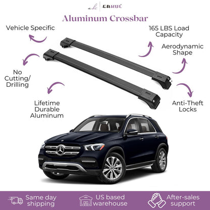 Erkul Roof Rack Cross Bars Fits Mercedes GLE Class 15-19 Fits Raised Rails Black