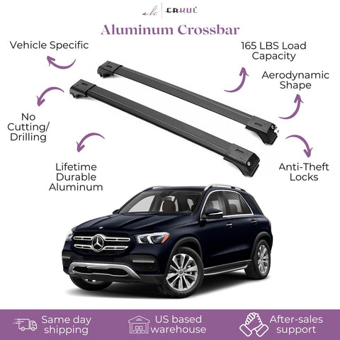 ERKUL Roof Rack Cross Bars for Mercedes Benz GLE Class W166 2015-2019 | Aluminum Crossbars with Anti Theft Lock for Rooftop | Compatible with Raised Rails - Black