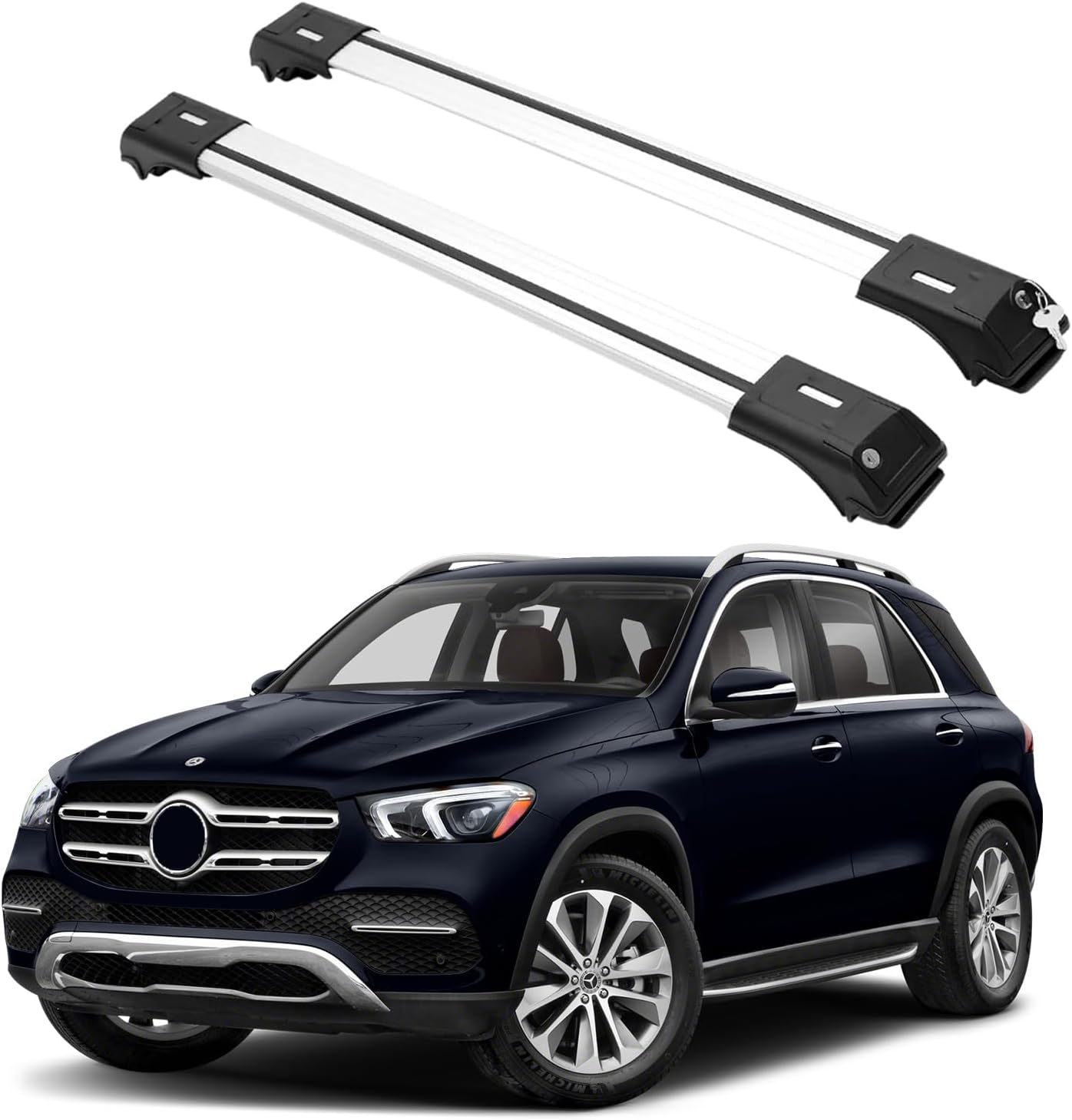 ERKUL Roof Rack Cross Bars for Mercedes Benz GLE Class W166 2015-2019 For Raised Rails - Silver