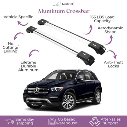 Erkul Roof Rack Cross Bars Fit Mercedes GLE Class 15-19 Fits Raised Rails Silver