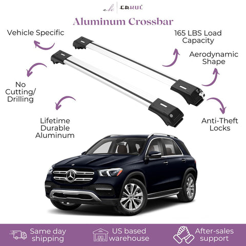 ERKUL Roof Rack Cross Bars for Mercedes Benz GLE Class W166 2015-2019 | Aluminum Crossbars with Anti Theft Lock for Rooftop | Compatible with Raised Rails - Silver