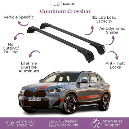 Erkul Roof Rack Cross Bars for BMW X2 2018-2023 Luggage Kayak Canoe Bike | Black