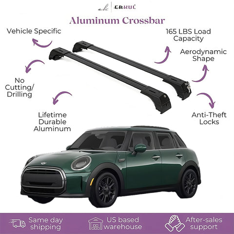 Erkul Roof Rack Cross Bars for Mini Cooper Hardtop 2014-2024 | Anti-Theft Lock Aluminum Crossbars for Rooftop Cargo Carrier Luggage Kayak Canoe Bike | Black